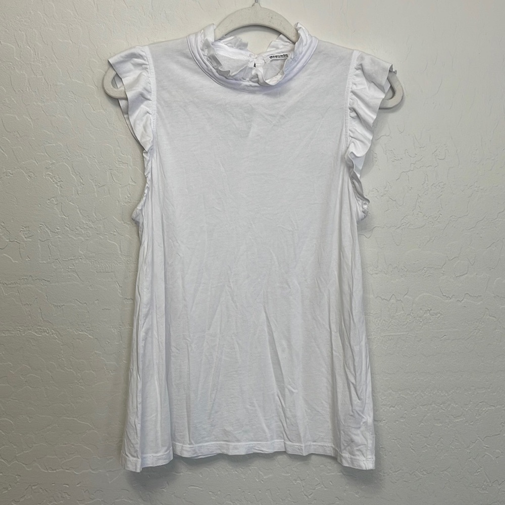 NWT LA made Women’s Small White Ruffle Sleeves Tee Shirt - Picture 2 of 9